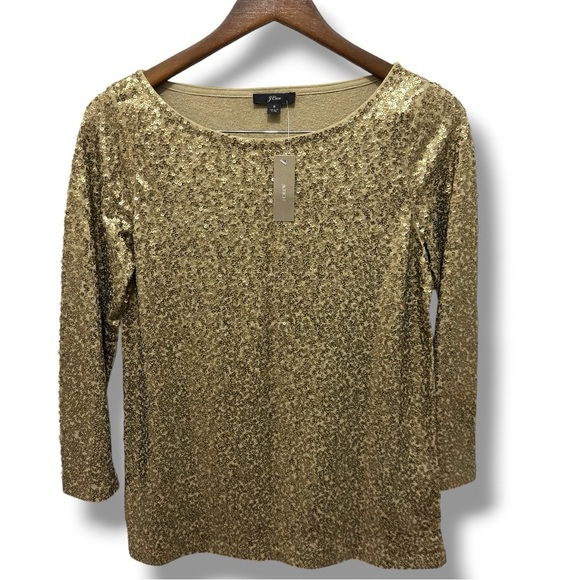 328 J.Crew | NWT Shimmering Gold Sequin Boatneck Blouse (Size S) - Picture 4 of 13